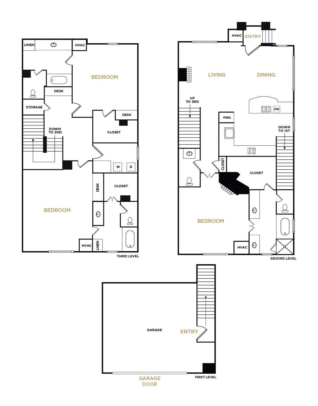 Brownstone C3 - 3 Bedroom Floorplan - Alto at Highland Park Apartments