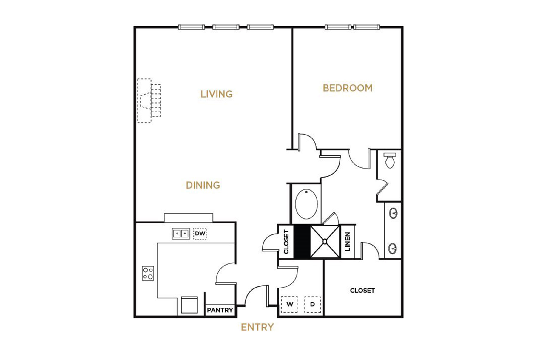Residence A1 - 1 Bedroom Floorplan - Alto at Highland Park Apartments