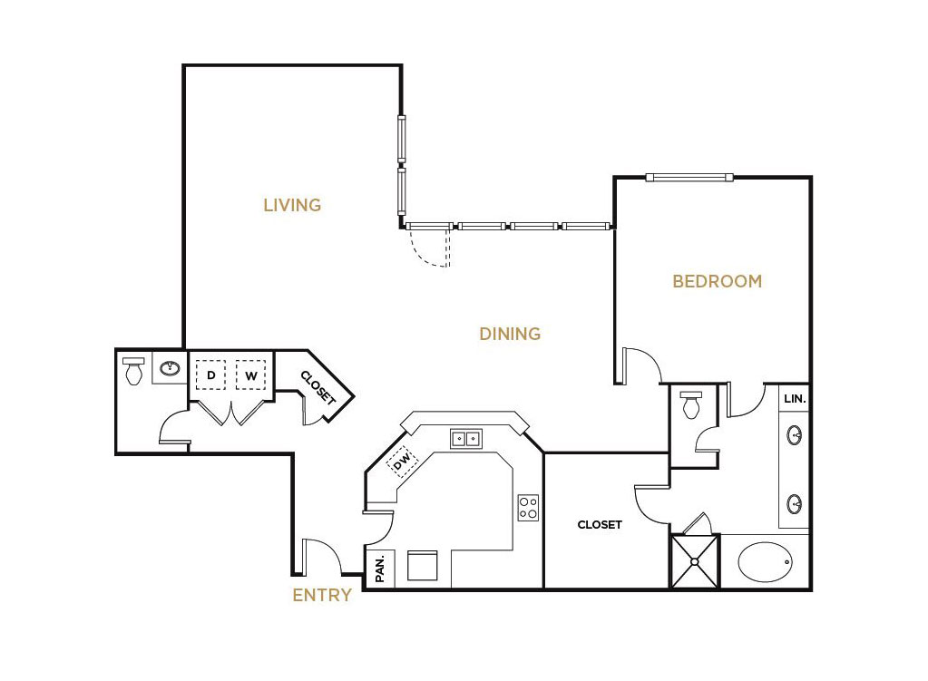 Residence A2 - 1 Bedroom Floorplan - Alto at Highland Park Apartments
