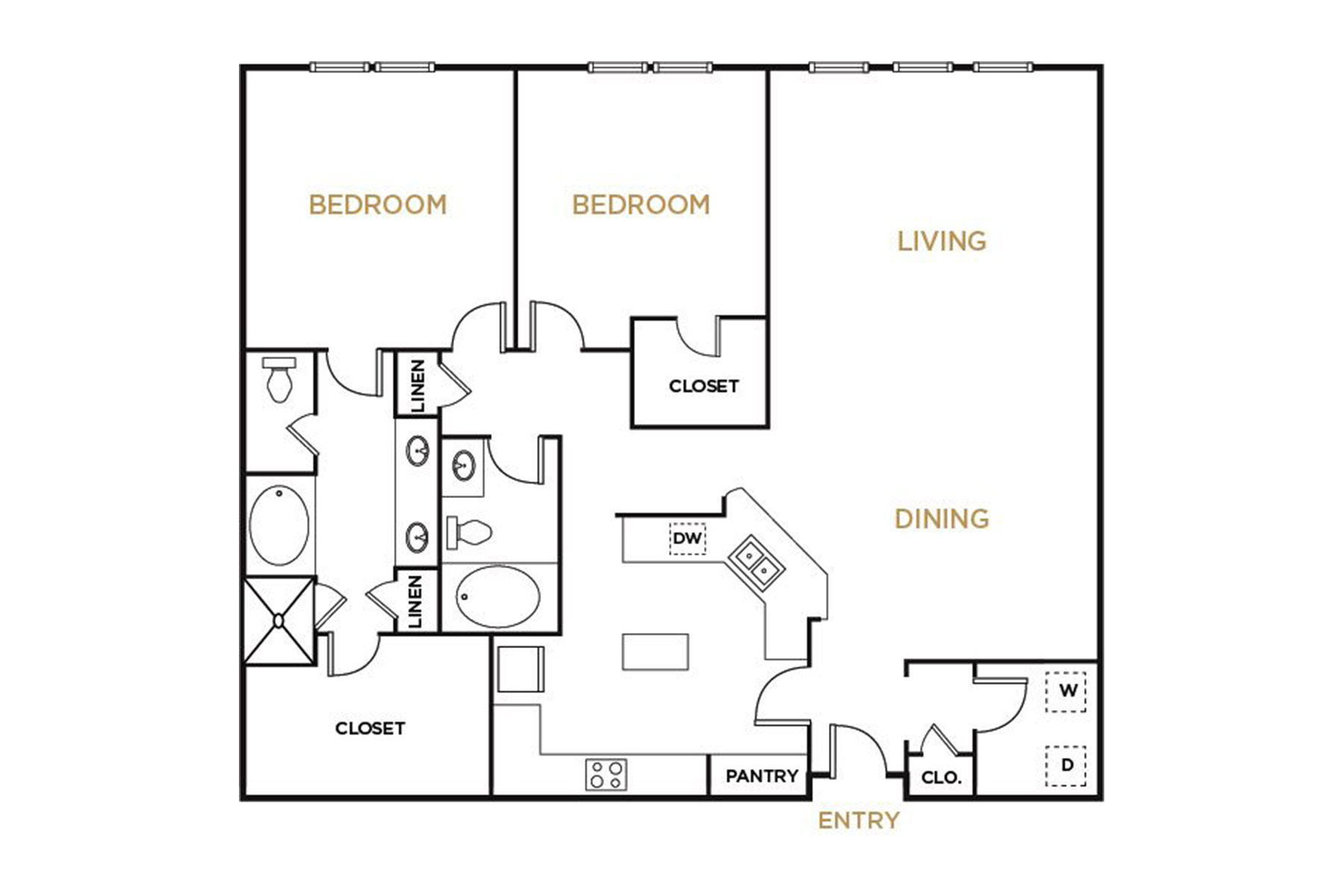 Residence B1A - 2 Bedroom Floorplan - Alto at Highland Park Apartments
