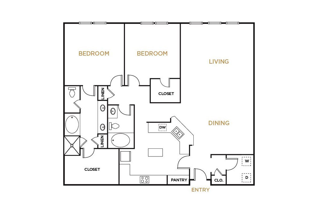 Residence B1A - 2 Bedroom Floorplan - Alto at Highland Park Apartments