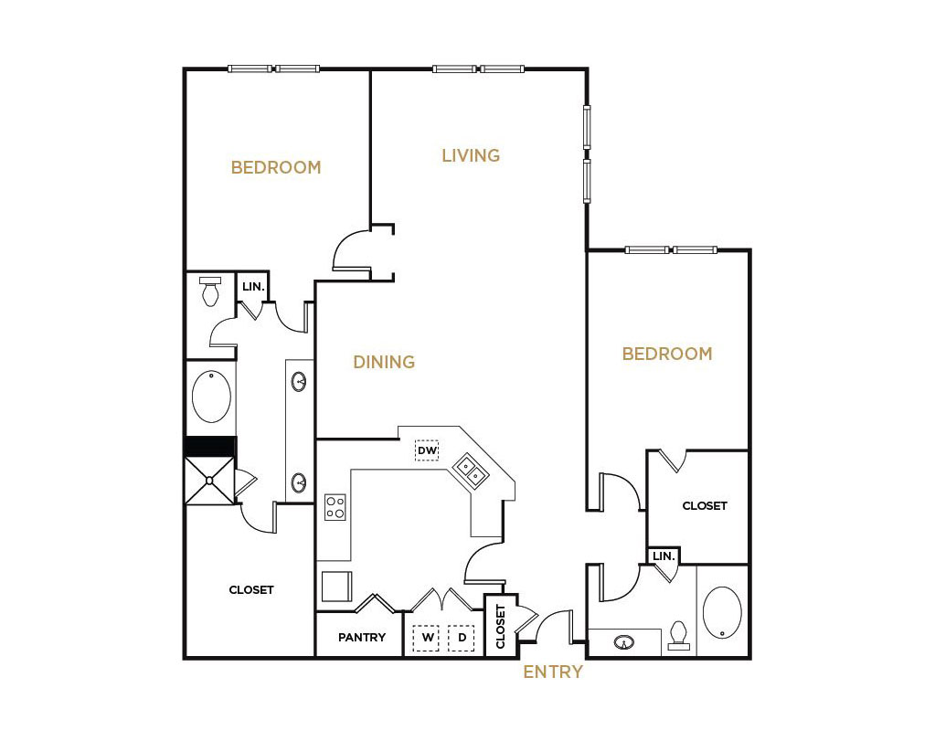 Residence B1B - 2 Bedroom Floorplan - Alto at Highland Park Apartments