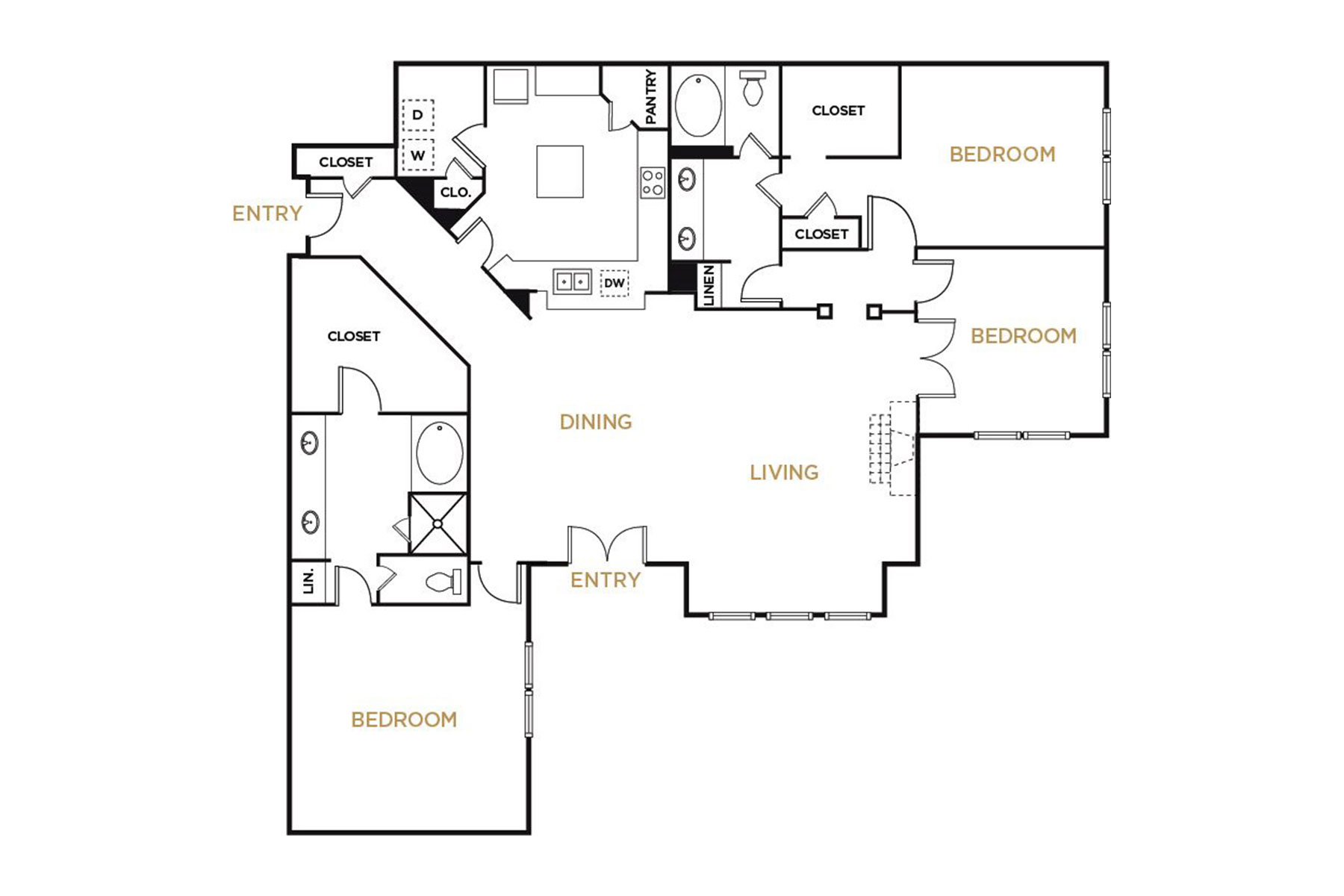 Residence C1 - 3 Bedroom Floorplan - Alto at Highland Park Apartments