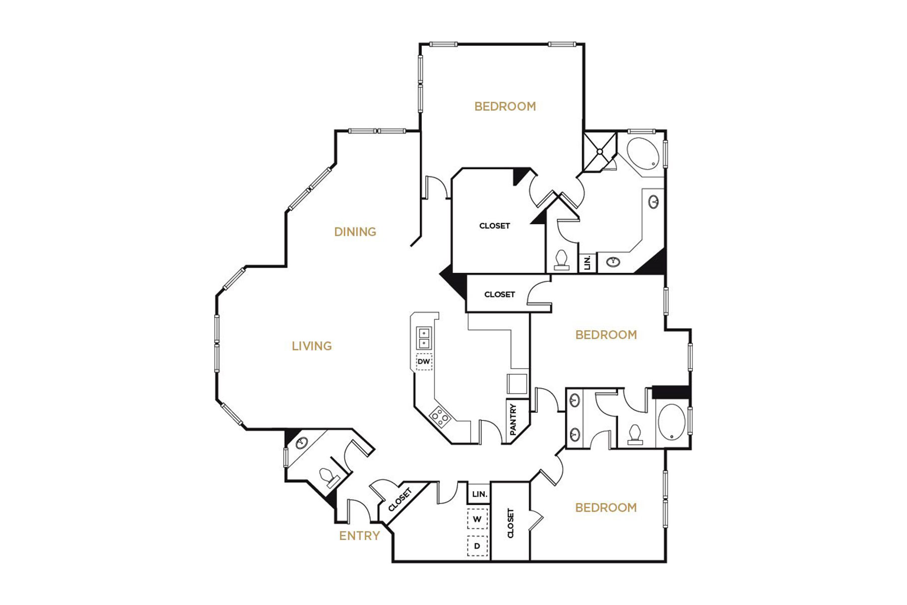 Residence C2 - 3 Bedroom Floorplan - Alto at Highland Park Apartments