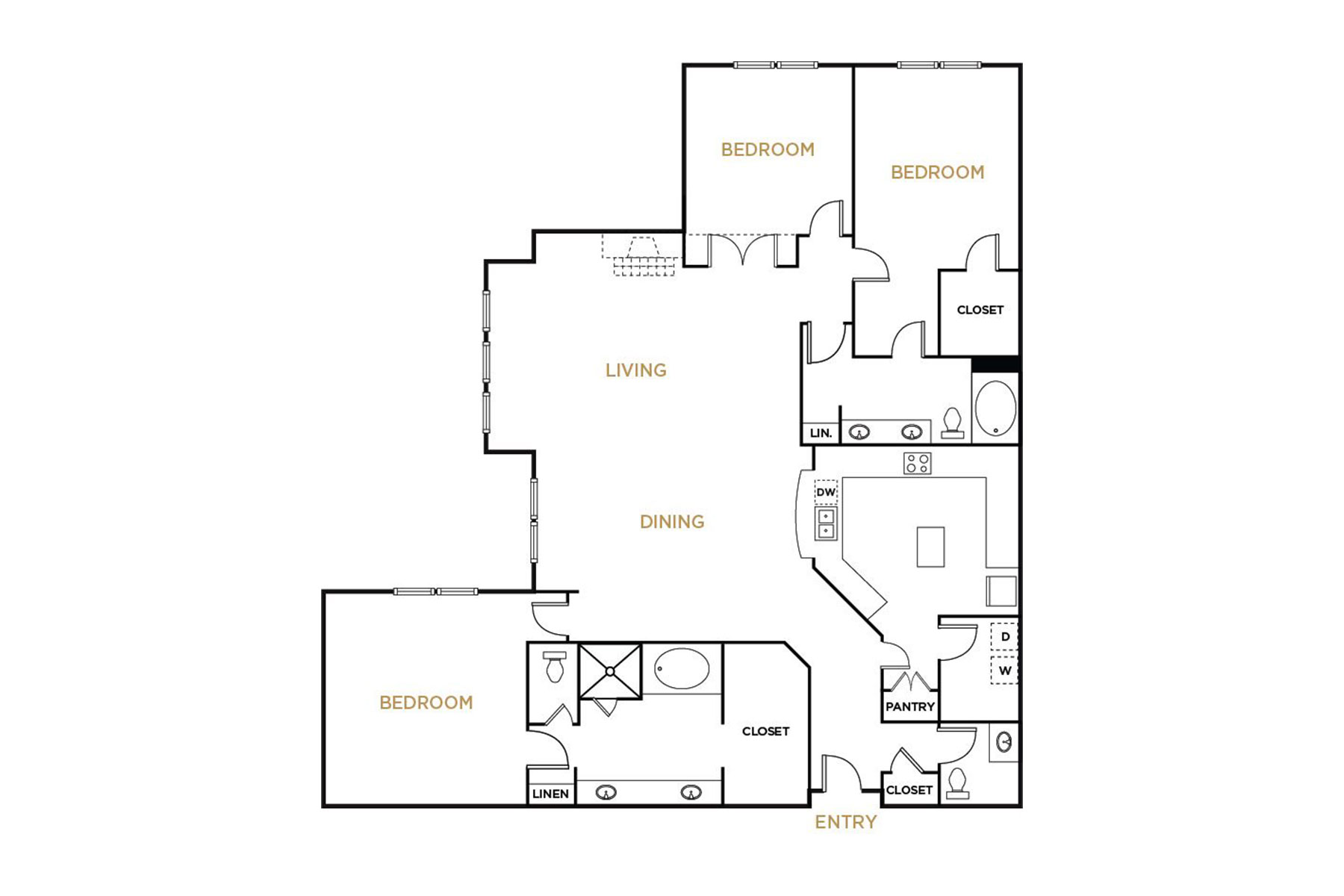 Residence C3 - 3 Bedroom Floorplan - Alto at Highland Park Apartments
