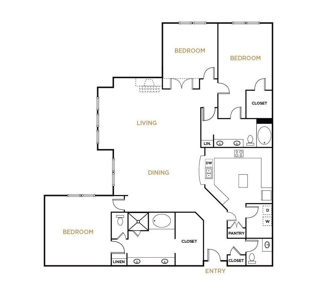 Residence C3 - 3 Bedroom Floorplan - Alto at Highland Park Apartments