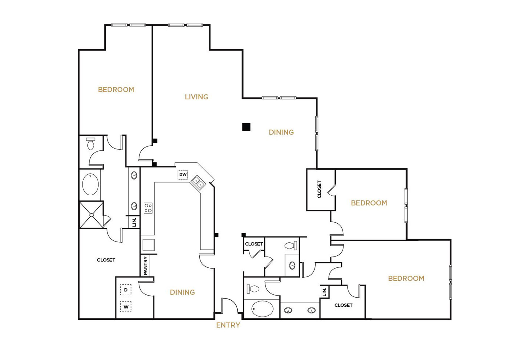 Residence C4 - 3 Bedroom Floorplan - Alto at Highland Park Apartments