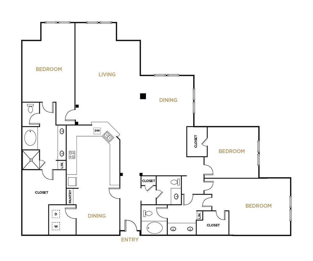 Residence C4 - 3 Bedroom Floorplan - Alto at Highland Park Apartments