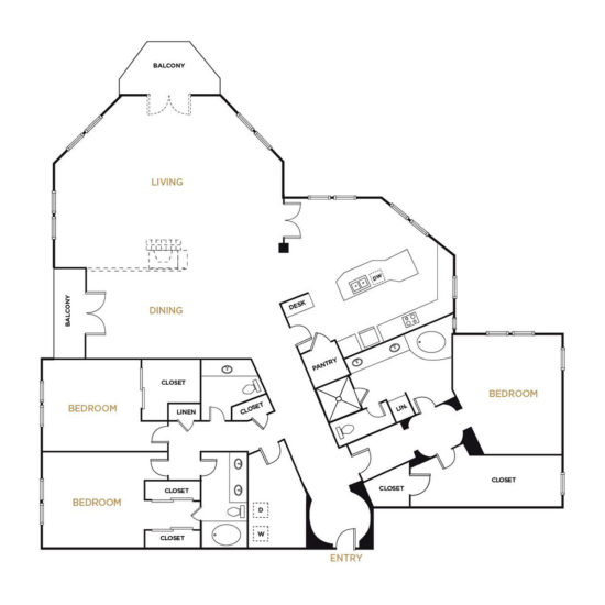 Residence C5 - 3 Bedroom Floorplan - Alto at Highland Park Apartments