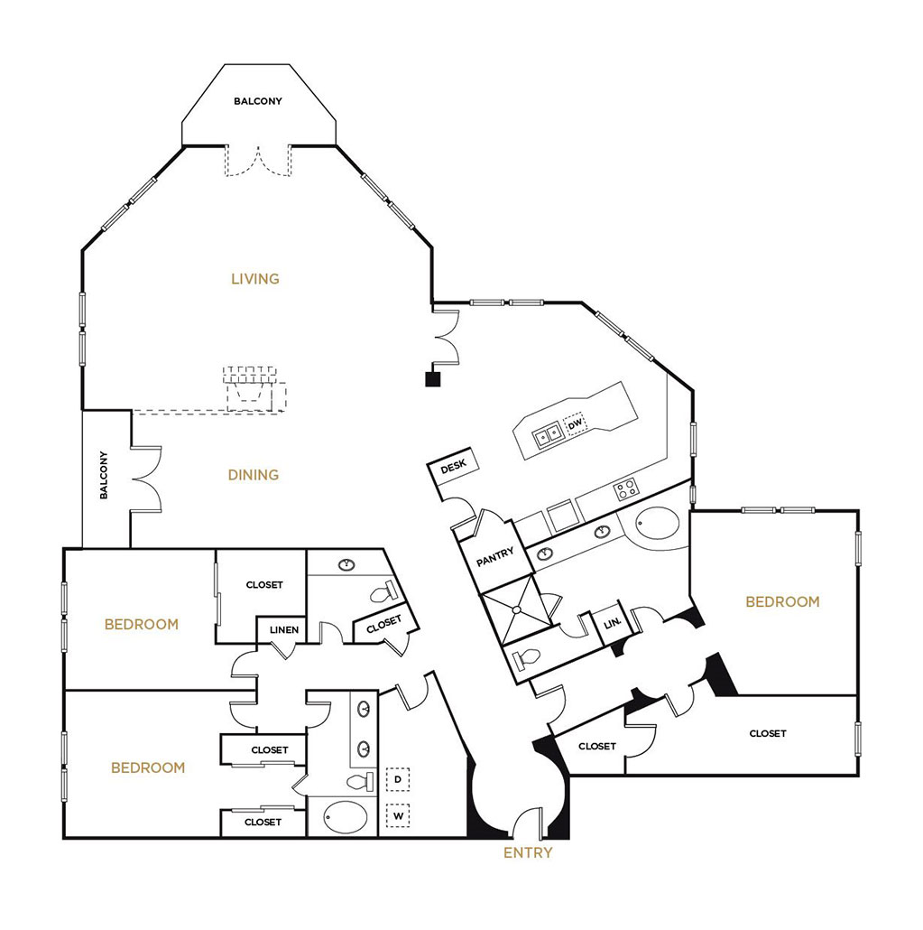 Residence C5 - 3 Bedroom Floorplan - Alto at Highland Park Apartments