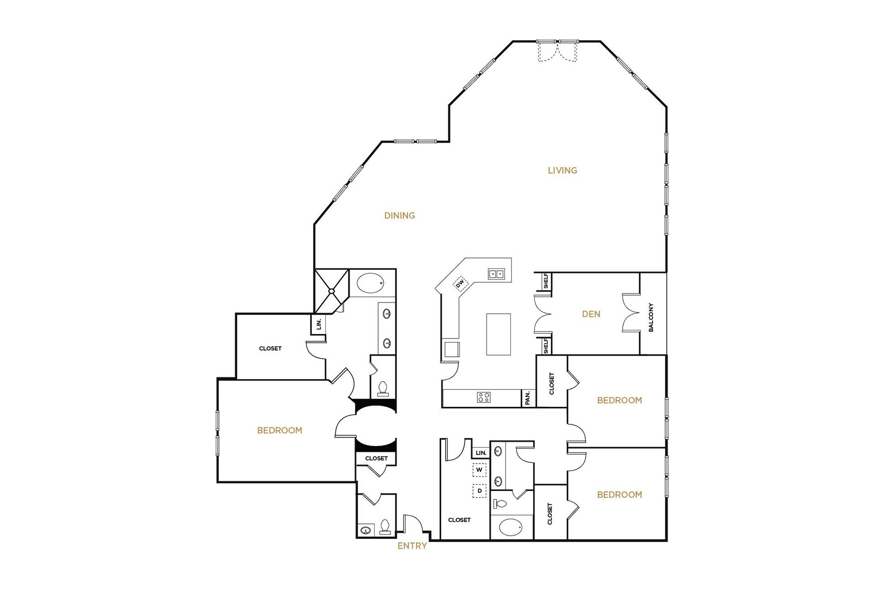 Residence C6 - 3 Bedroom Floorplan - Alto at Highland Park Apartments